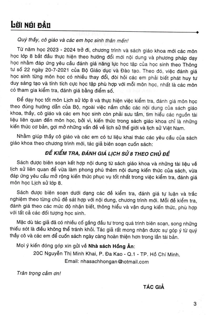 ĐỀ KIỂM TRA, ĐÁNH GIÁ LỊCH SỬ LỚP 8 THEO CHỦ ĐỀ (Biên soạn theo Chương trình GDPT mới - Dùng chung cho các bộ SGK hiện hành)